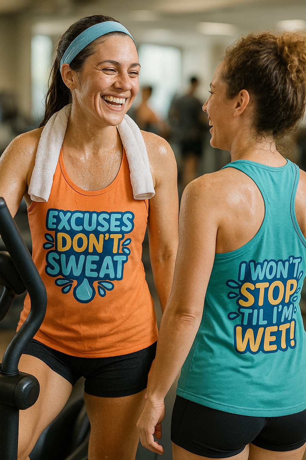 Excuses Don’t Sweat / I Won’t Stop Til I’m Wet • Women’s Racerback Tank Top by Fitspo Threads