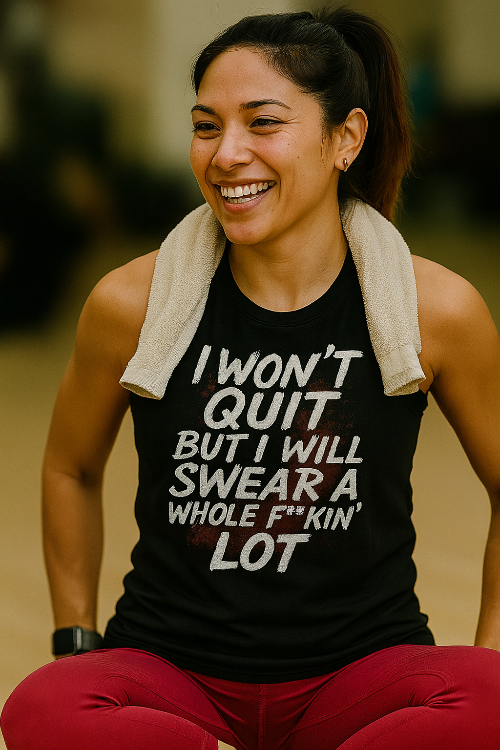 I Won’t Quit (But I’ll Swear a Lot) • Women’s Fitted Racerback Tank Top by Fitspo Threads