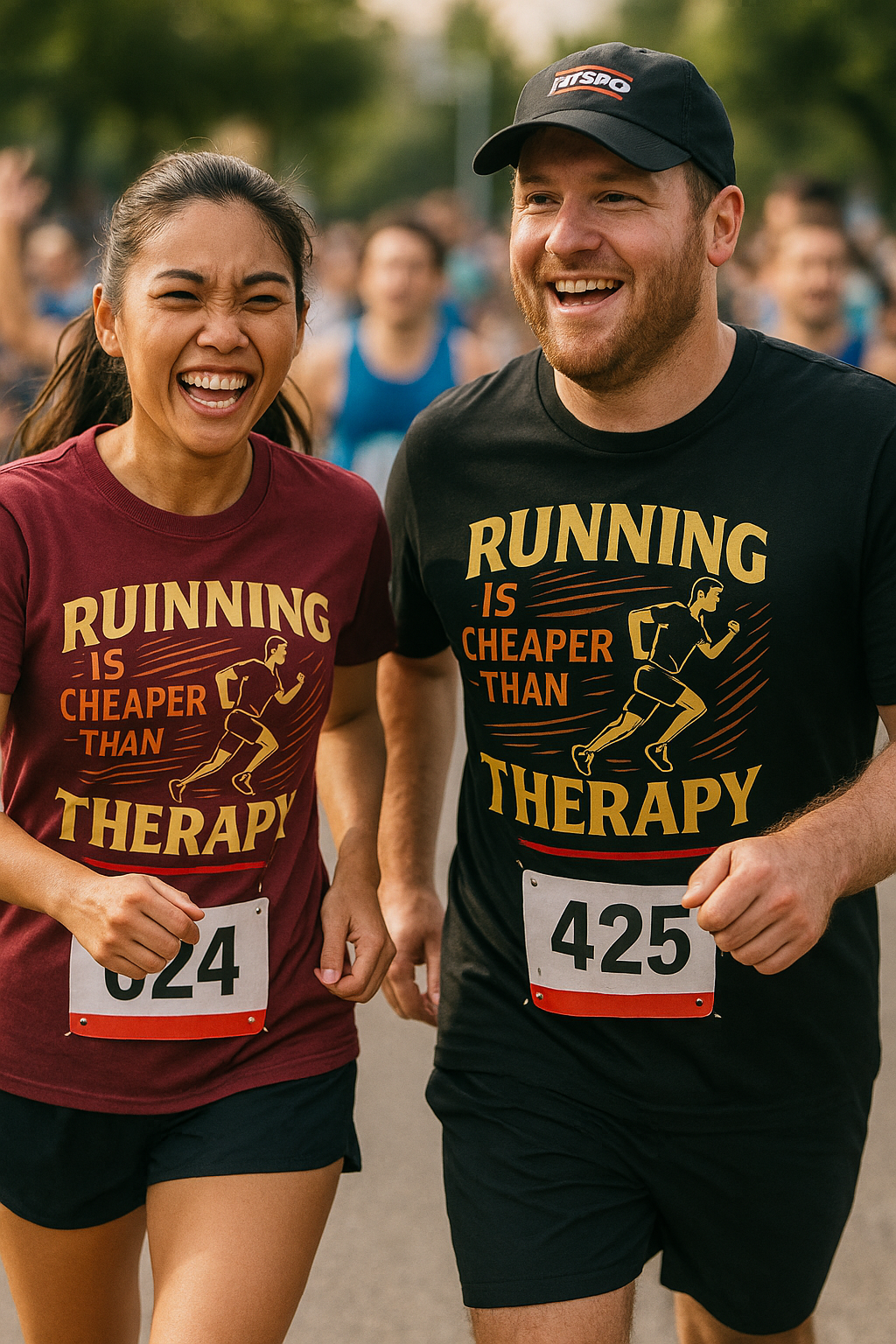 Running is Cheaper than Therapy • Unisex DryBlend® Workout T-Shirt by Fitspo Threads