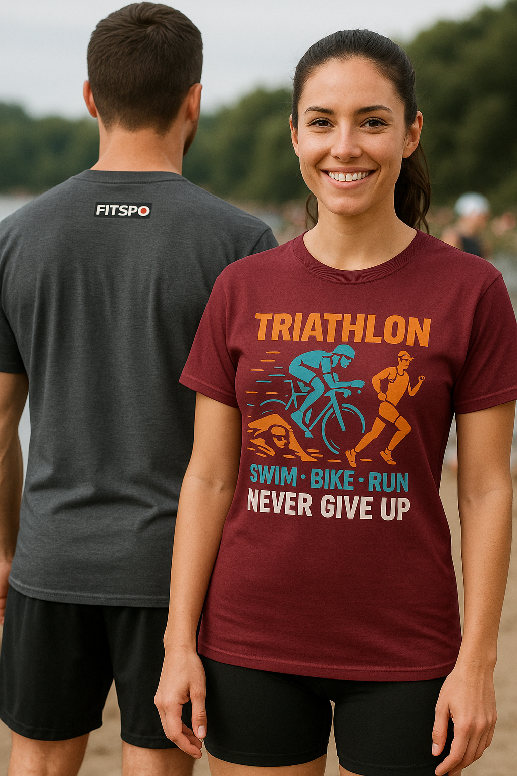 Triathlon Never Give Up • Unisex Wicking T-Shirt by Fitspo Threads