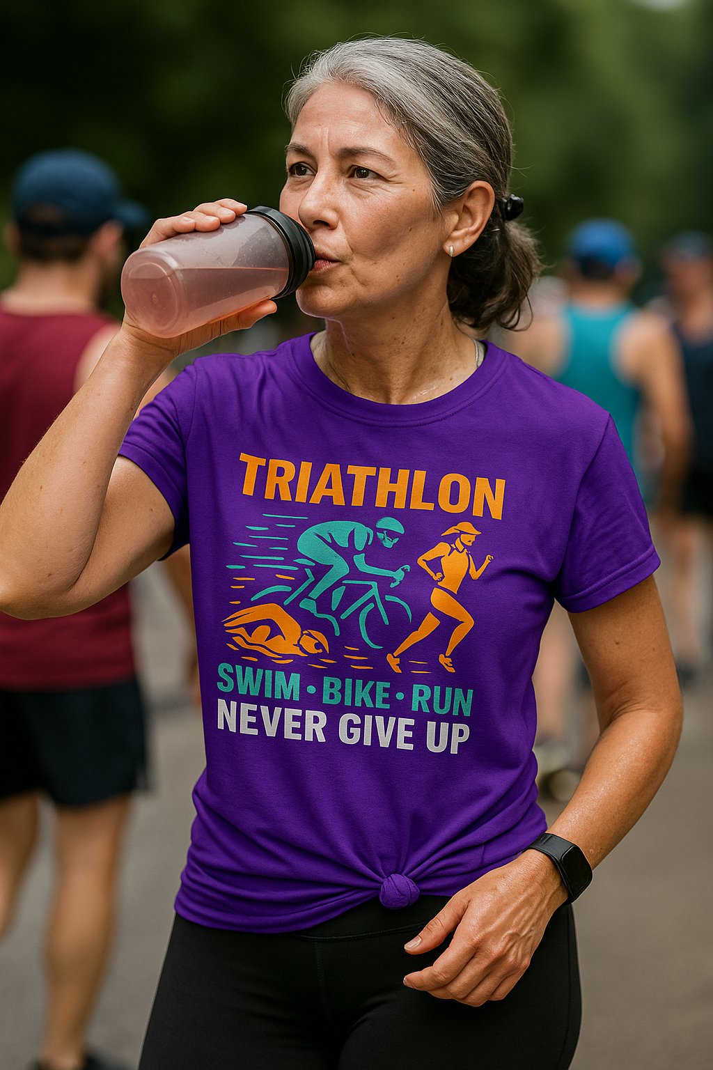 Triathlon Never Give Up • Unisex Wicking T-Shirt by Fitspo Threads